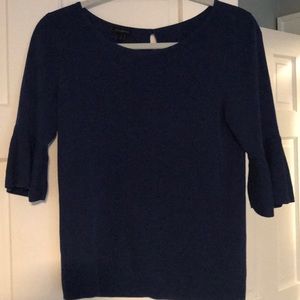 Cobalt blue sweater w/ cropped bell sleeve detail